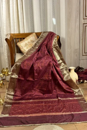 Rohini (रोहिणी) – The Regal Maroon Silk Adorned with Pearled Zardozi
