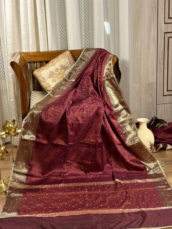 Rohini (रोहिणी) – The Regal Maroon Silk Adorned with Pearled Zardozi