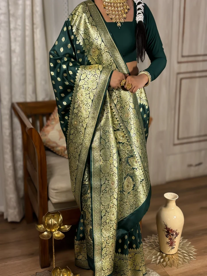 Vansundari (वनसुंदरी) – The Forest-Born Radiance with golden Zari and Stone work