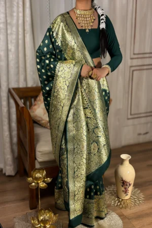 Vansundari (वनसुंदरी) – The Forest-Born Radiance with golden Zari and Stone work