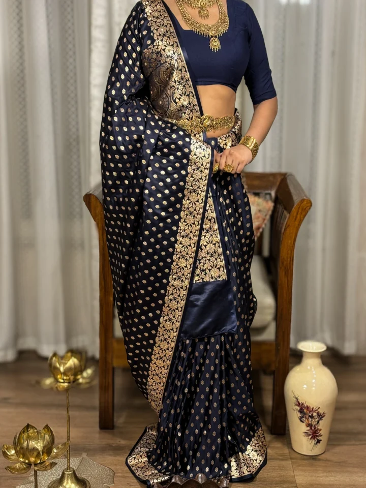 Ratribhusha (रात्रिभूषा) – Deep Midnight Blue Silk Saree