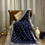 Neelshobha (नीलशोभा) – Midnight Sapphire Silk Saree with Silver Zardozi Handwork