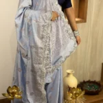 Himprabha (हिमप्रभा) – The Icy Blue Radiance Silk Saree with Silver Threadwork & Crystal Embellishments