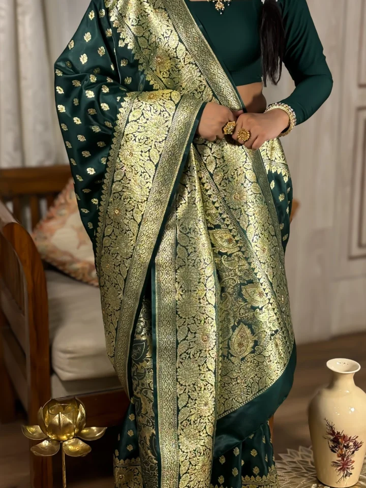 Vansundari (वनसुंदरी) – The Forest-Born Radiance with golden Zari and Stone work