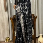 Tarangini (तरंगिणी) –The Midnight Black Silk with Antique Silver Weave & Handwork stones