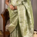 Haritprabha (हरितप्रभा) – Celestial Pistachio Silk Saree with intricate Zardozi hand embroidery