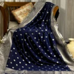 Neelshobha (नीलशोभा) – Midnight Sapphire Silk Saree with Silver Zardozi Handwork