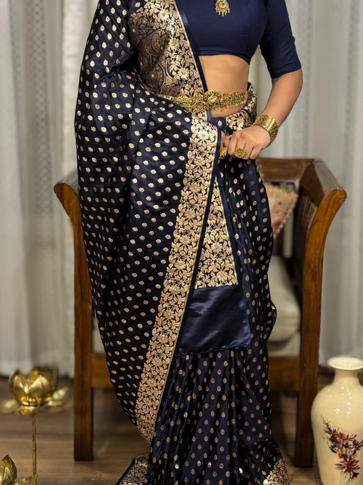 Ratribhusha (रात्रिभूषा) – Deep Midnight Blue Silk Saree