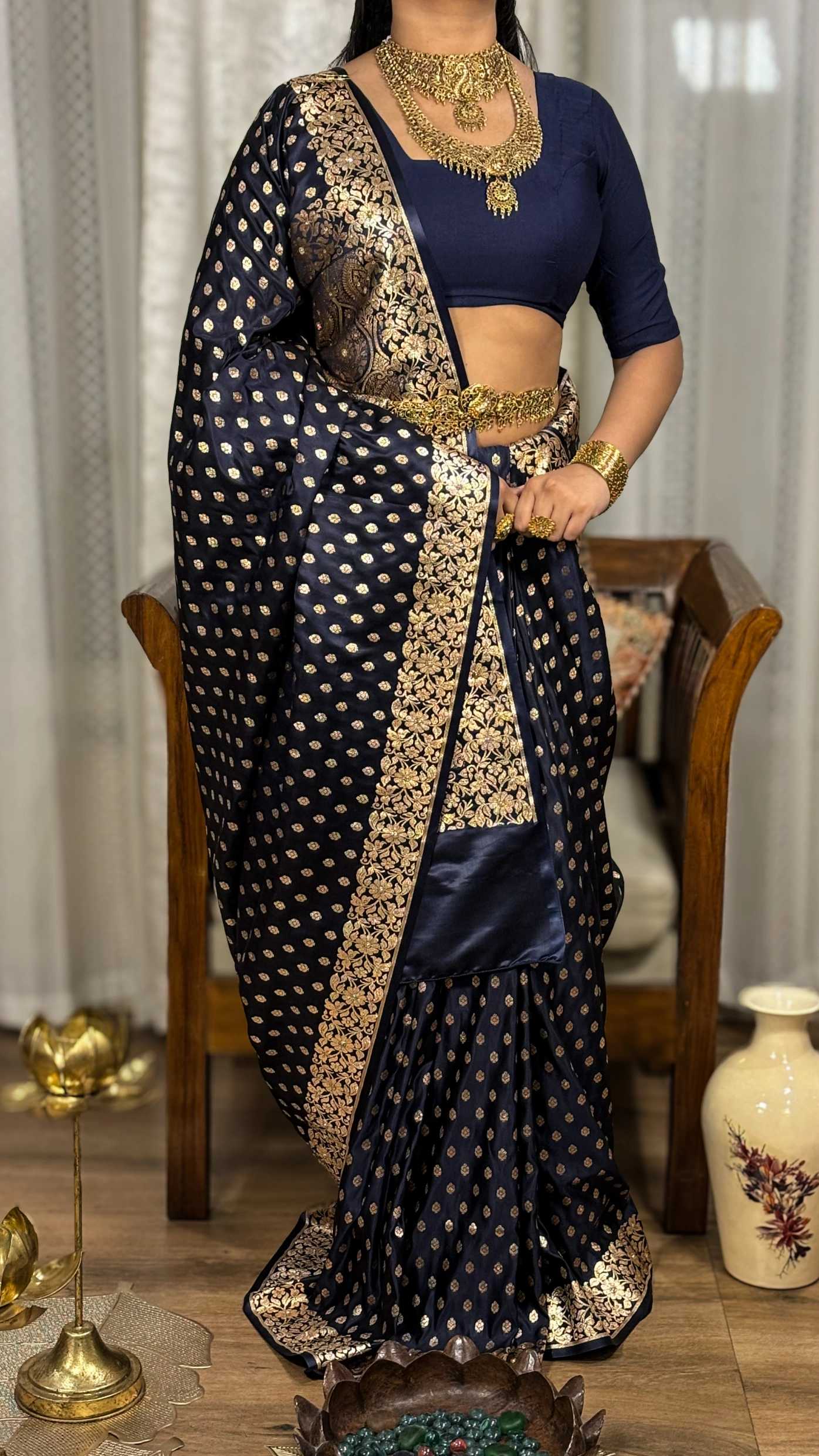 Ratribhusha (रात्रिभूषा) – Deep Midnight Blue Silk Saree